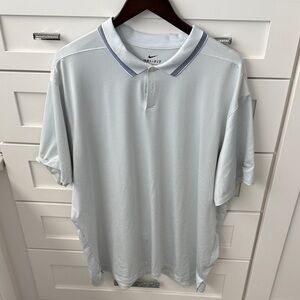 Nike Men's Light Gray Polo Shirt with Striped Collar
